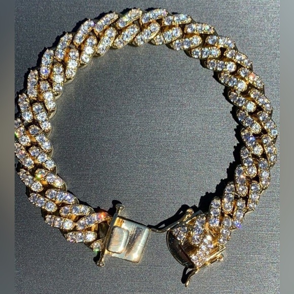 🔥Men's Ice Out 12mm 7.5” Miami Cuban Bracelet 14k Gold Plated Bling Bust Down - Picture 2 of 8